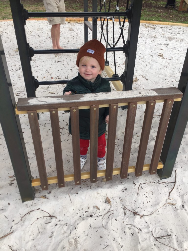 "Selling pies" to Mummy at the playground